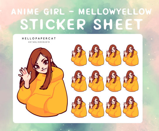 Anime girl - Mellow Yellow sticker sheet