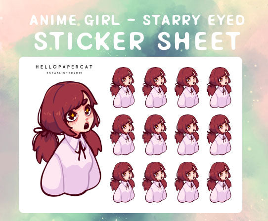Anime girl - Starry Eyed sticker sheet