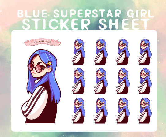 Blue Superstar girl sticker sheet