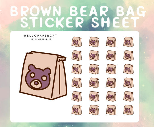 Brown Bear Bag sticker sheet