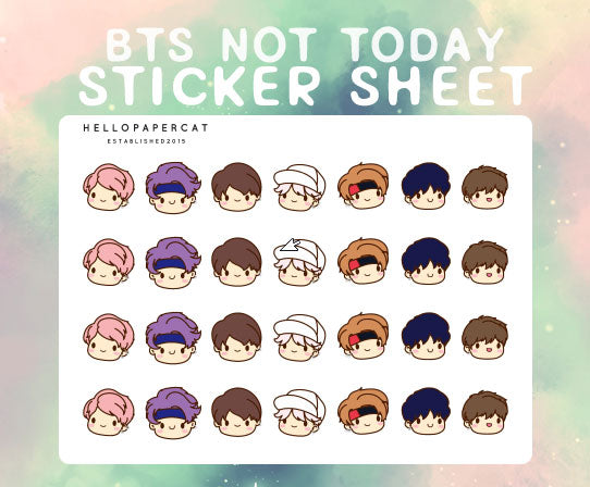 BTS - Not Today sticker sheet