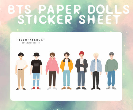 BTS paper dolls sticker sheet