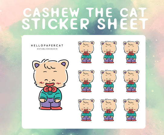 Cashew the cat sticker sheet