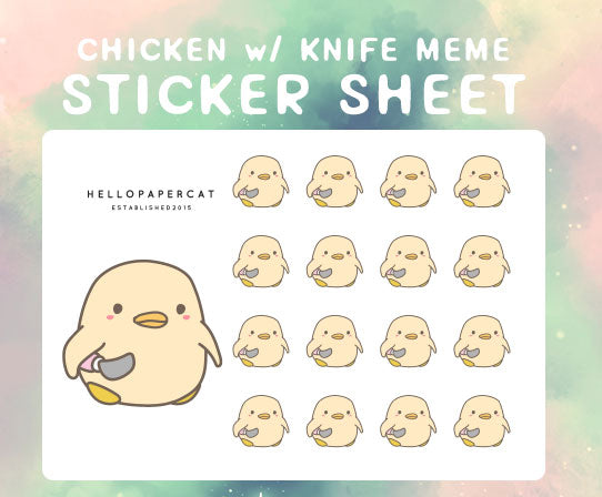 Chicken holding Knife meme sticker sheet