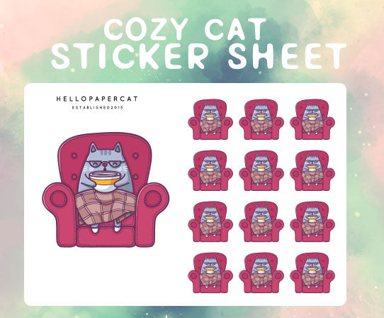 Cozy Cat sticker sheet