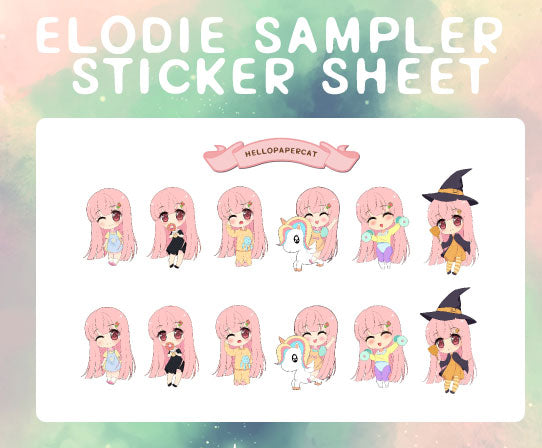 Hello Elodie sampler sticker sheet