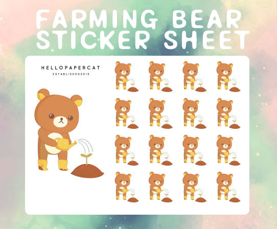 Farming Bear sticker sheet