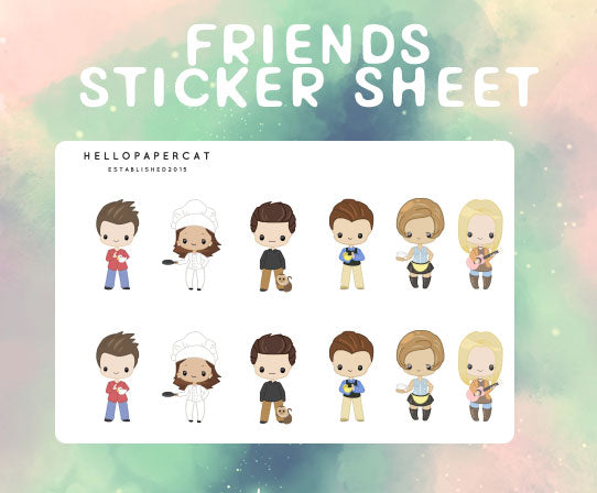 cute friends inspired sticker sheet