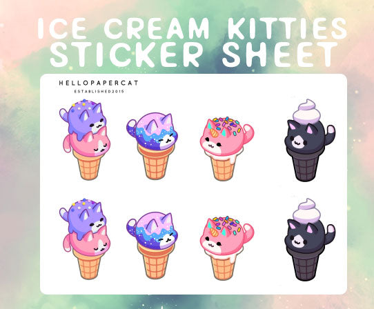 Ice Cream kitties sticker sheet