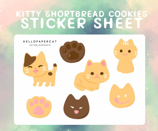 Cat shortbread cookies sticker sheet