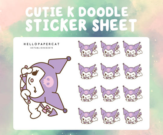 Cutie K doodle sticker sheet