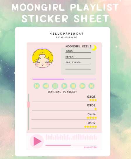 Moongirl Playlist sticker sheet