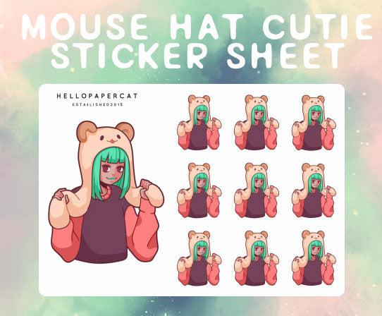 Mouse hat cutie sticker sheet