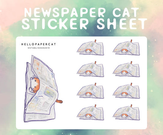 Newspaper cat sticker sheet
