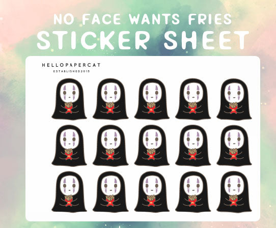 faceless ghost wants fries sticker sheet