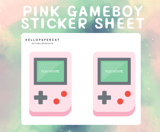 Pink portable game console inspired sticker sheet