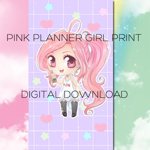 Pink planner girl digital print