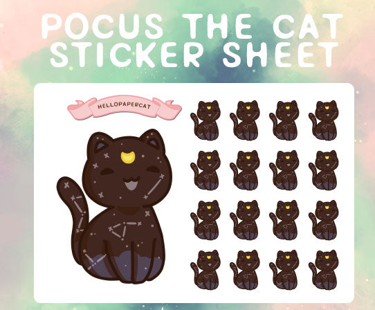 Pocus the cat sticker sheet