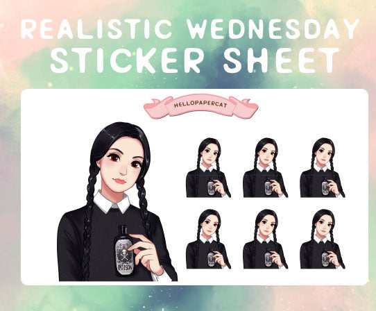 Realistic Wednesday's child inspired sticker sheet