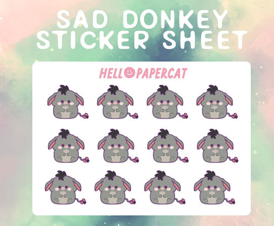 Sad donkey cutie sticker sheet