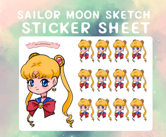 Moon princess inspired sketch sticker sheet