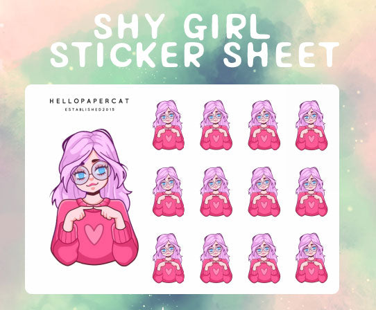 Shy girl sticker sheet