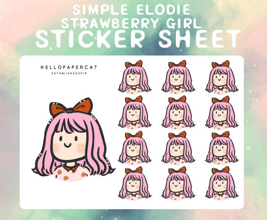 Simple Elodie Strawberry girl sticker sheet