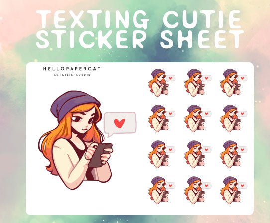 Texting Cutie sticker sheet