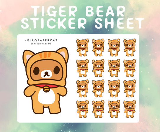 Tiger bear sticker sheet