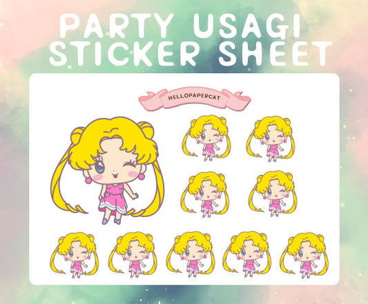 Pink party dress Usagi sticker sheet
