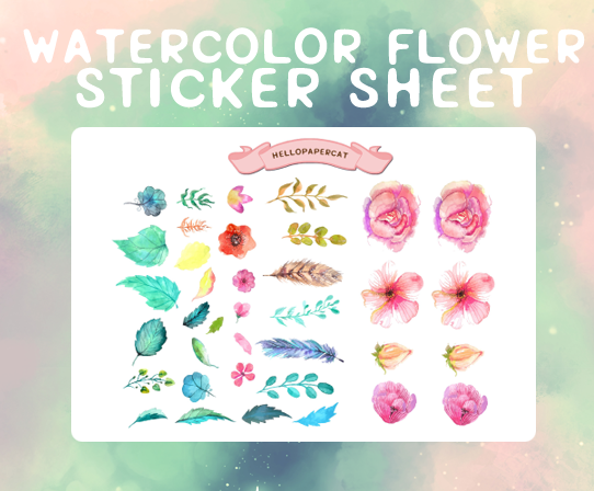 watercolor flowers deco sticker sheet