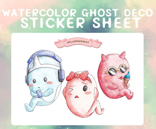 Watercolor Ghosts Deco sticker sheet