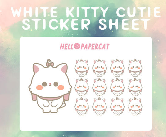 White Kitty Cutie sticker sheet