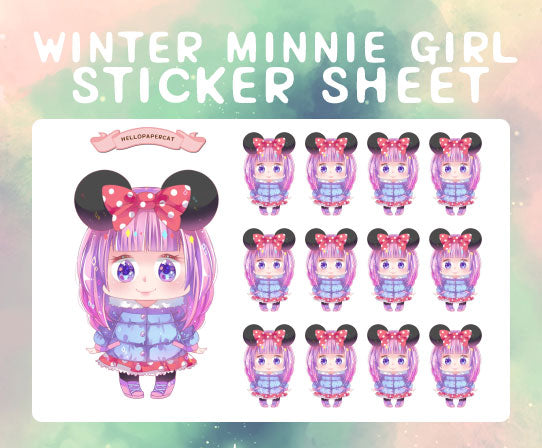 Winter Minnie girl sticker sheet