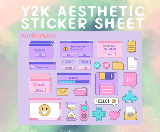 Y2K aesthetic sticker sheet